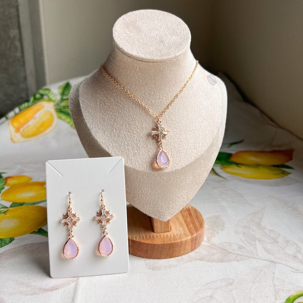 Jewelry Set Pink Opal Crystal Cross Shaped Boho Bohemian Elegant Casual Jewelry